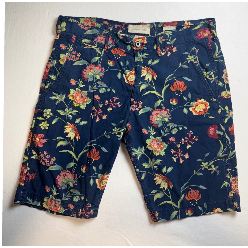 Denim & Supply Ralph Lauren Mens 34 Navy Blue Floral Cotton Chino Shorts-2540